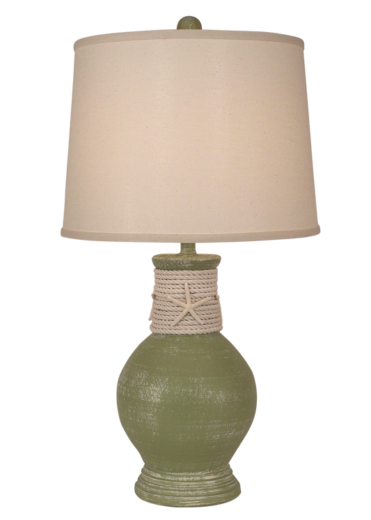 Weathered Seagrass Round Pot w/ White Rope and Starfish Accent - Coast Lamp Shop