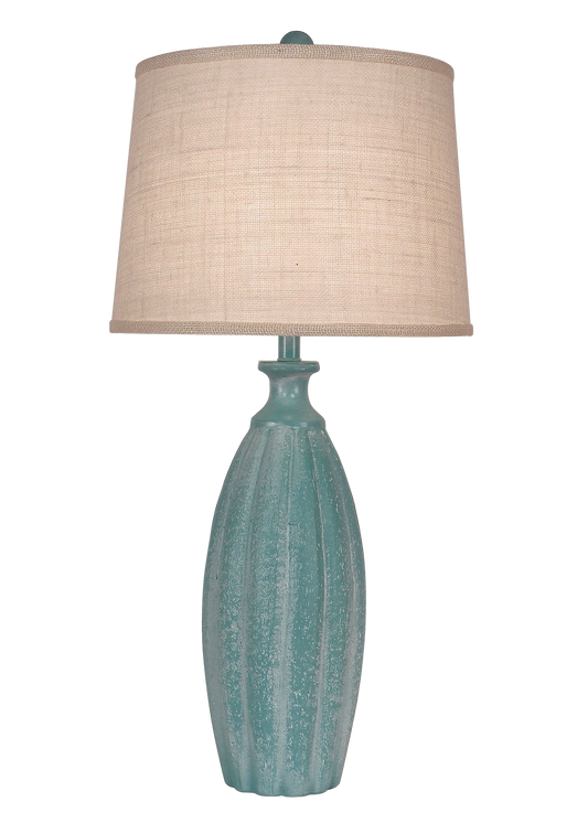 Turquoise Sea White Wash Fluted Table Lamp - Coast Lamp Shop