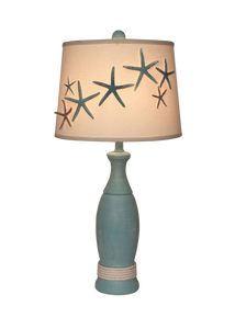 Turquoise Sea Casual Pedestal Lamp w/White Rope Accent- Colorful Starfish Shade - Coast Lamp Shop