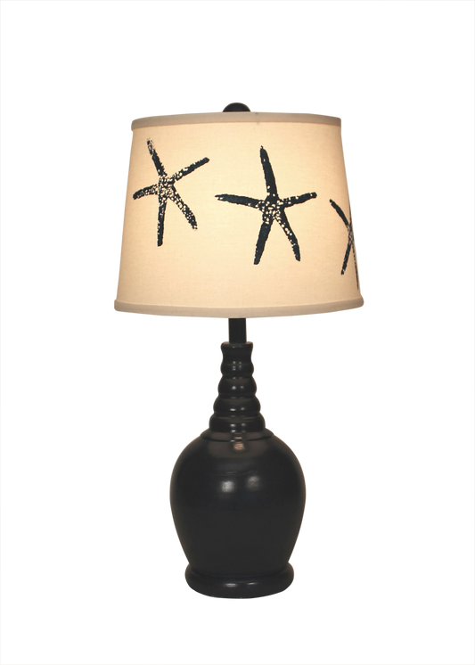 Navy Round Accent Lamp w/Ribbed Neck- Matching Starfish Shade - Coast Lamp Shop