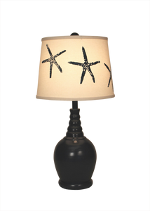 Navy Round Accent Lamp w/Ribbed Neck- Matching Starfish Shade - Coast Lamp Shop