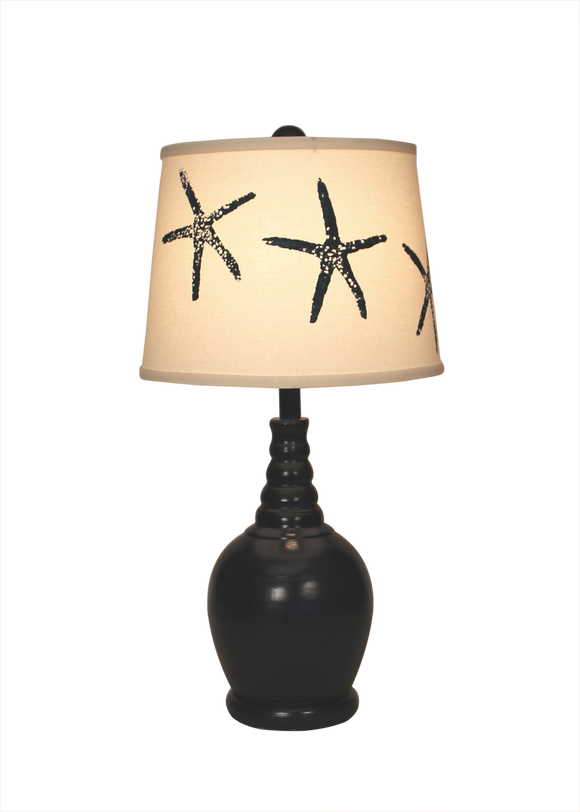Navy Round Accent Lamp w/Ribbed Neck- Matching Starfish Shade - Coast Lamp Shop