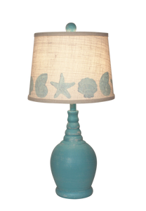 Aqua Round Accent Lamp w/Ribbed Neck- Matching Multi Shell Shade