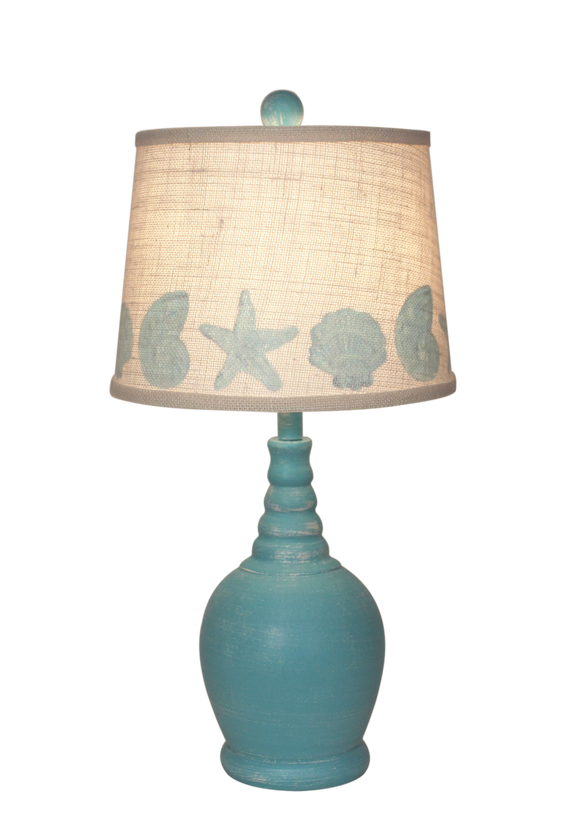 Aqua Round Accent Lamp w/Ribbed Neck- Matching Multi Shell Shade