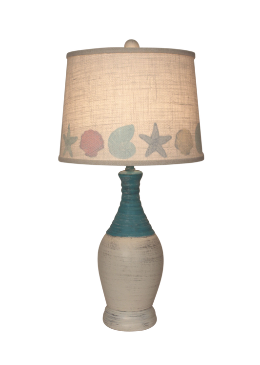 Cottage/Jade Ribbed Neck Tear Drop Table Lamp- Multi Shell Shade - Coast Lamp Shop