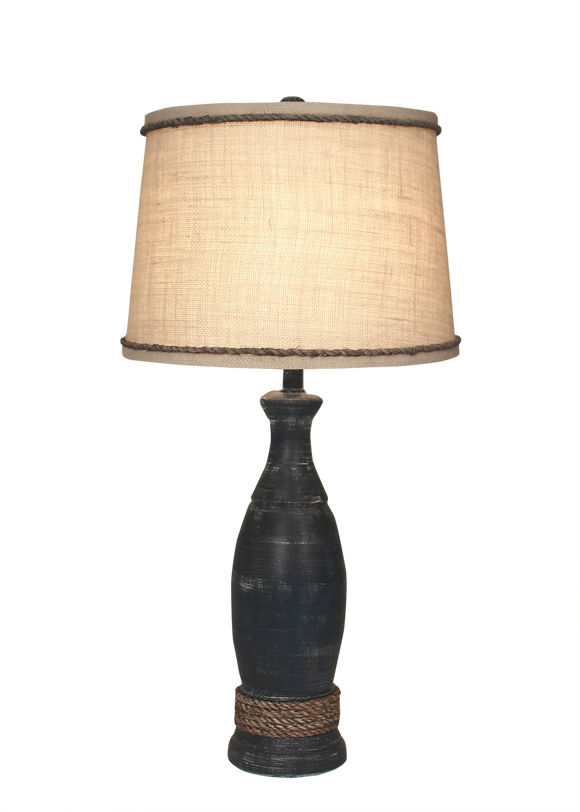 Navy Casual Pedestal Lamp w/Weathered  Rope Accent - Coast Lamp Shop