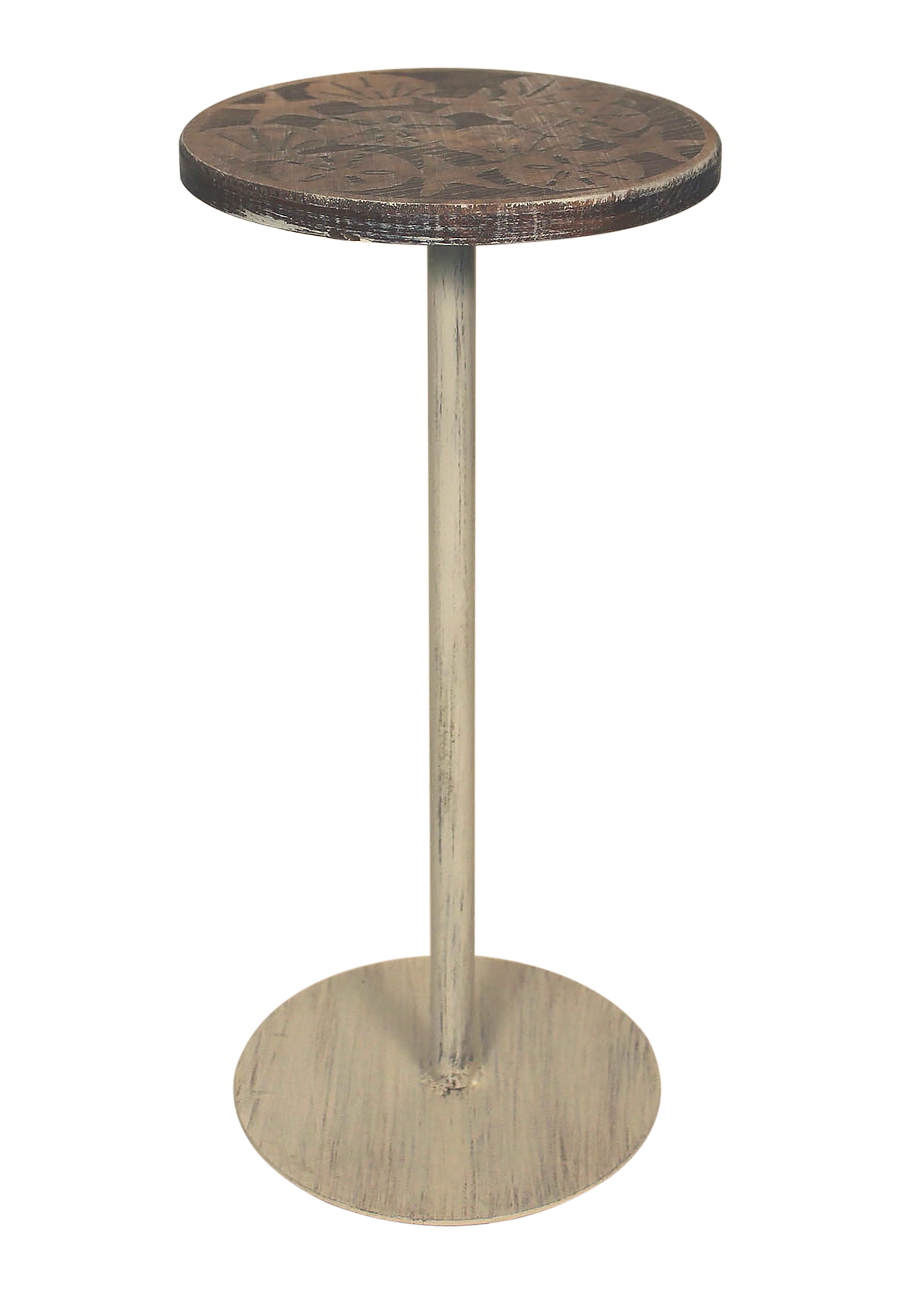 Round Wood Top w Multi Shell Accent Drink Table