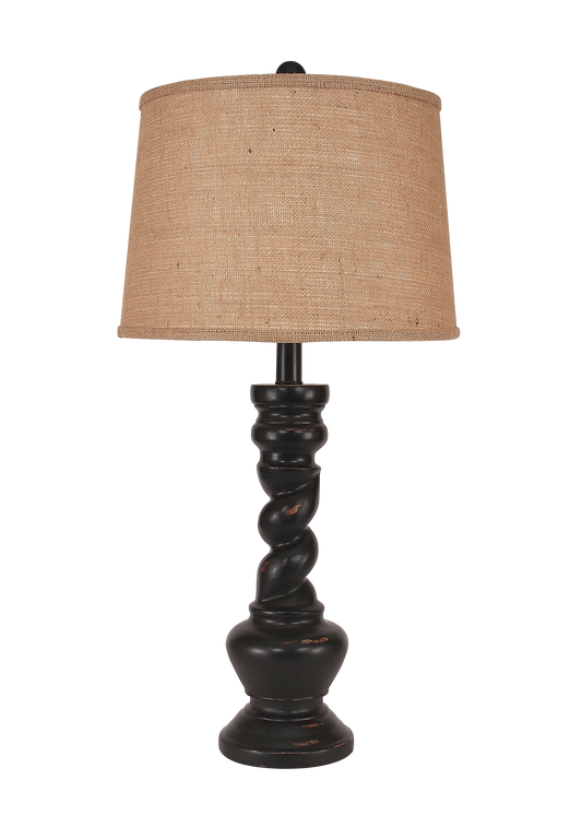 Distressed Black Country Twist Table Lamp - Coast Lamp Shop