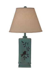 Distressed Turquoise Sea Rectangle Birds on a Branch Table Lamp - Coast Lamp Shop