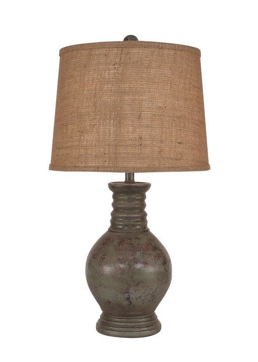 Tarnished Atlantic Grey Bulbous Table Lamp w/ Ribbed Neck - Coast Lamp Shop