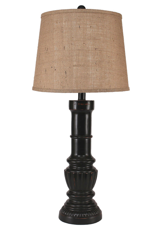 Distressed Black Ribbed Pedestal Lamp - Coast Lamp Shop