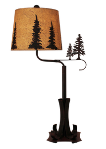 Burnt Sienna Iron Swing Arm Table Lamp with Pine Trees - Coast Lamp Shop