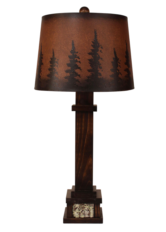 Aspen Square Wooden Table Lamp with Poplar Bark Accent- Pine Tree Grove Shade - Coast Lamp Shop