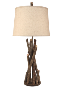 Grey Stick Table Lamp with Round Wooden Base - Coast Lamp Shop