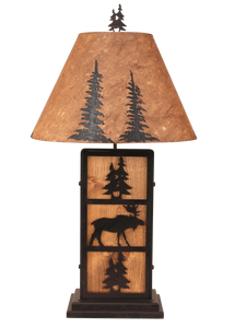 Kodiak Moose and Tree Iron/Wood Table Lamp- Pine Tree Shade - Coast Lamp Shop