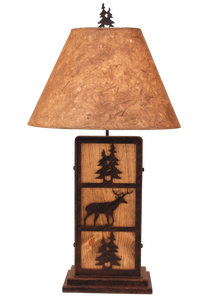 Burnt Sienna Deer and Tree Iron/Wood Table Lamp- Pine Tree Shade - Coast Lamp Shop