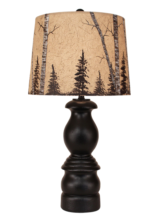 Antique Black Small "B" Pot Table Lamp- Birch Tree Shade - Coast Lamp Shop