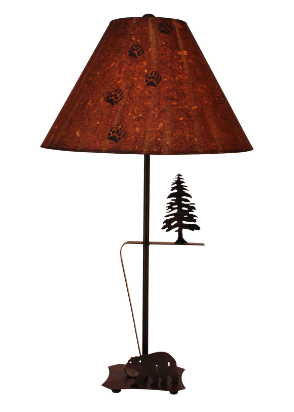 Burnt Sienna Iron with Walking Bear and Pine Tree Table Lamp - Coast Lamp Shop