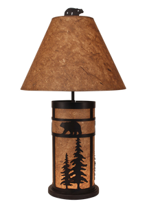 Kodiak Bear and Feather Tree Mission Style Table Lamp with Night Light - Coast Lamp Shop