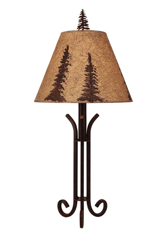 Rust Iron Accent Lamp with 3 Legs- Pine Tree Shade - Coast Lamp Shop