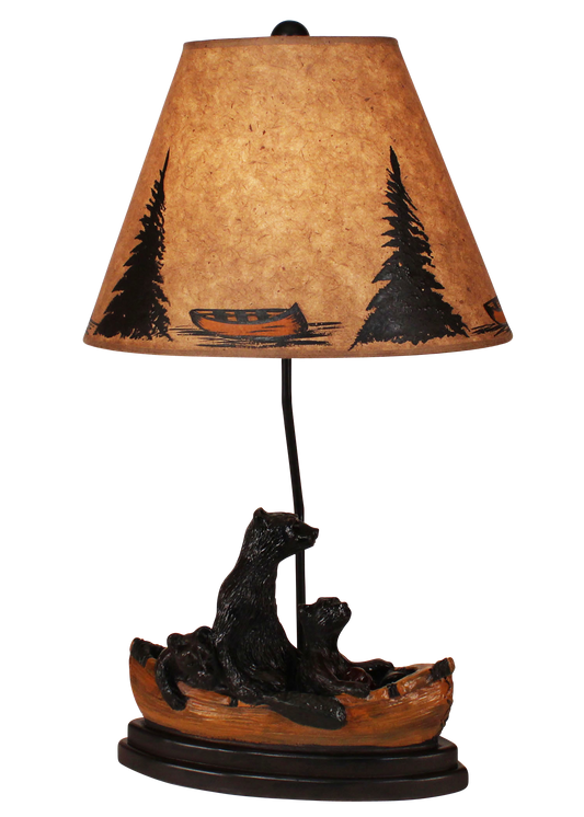 Kodiak/Honey Bear Family Canoe Table Lamp- Canoe and Tree Shade - Coast Lamp Shop