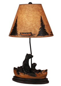 Kodiak/Honey Bear Family Canoe Table Lamp- Canoe and Tree Shade - Coast Lamp Shop