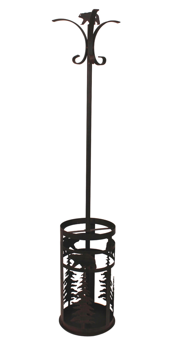 Iron 2 piece Coat Rack and Umbrella Stand-Bear and  Feather Tree Accent - Coast Lamp Shop