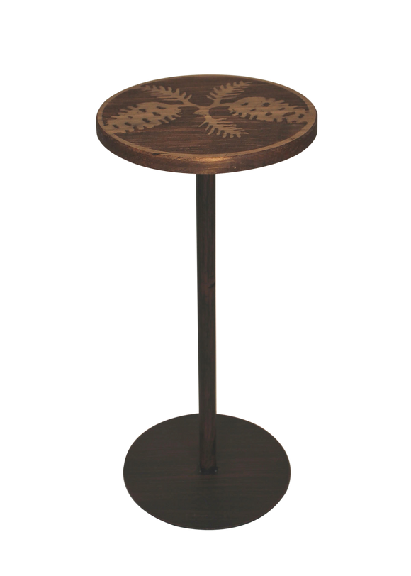 Round Wood Top Drink Table w/Pine Cone Accent - Coast Lamp Shop