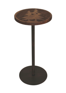 Round Wood Top Drink Table w/Double Pine Tree Accent - Coast Lamp Shop