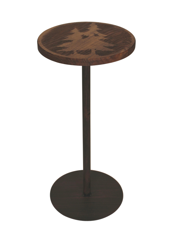 Round Wood Top Drink Table w/Double Pine Tree Accent - Coast Lamp Shop