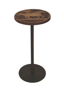 Round Wood Top Drink Table w/Running Horse Accent - Coast Lamp Shop