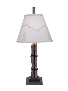 Grey Glaze Stick Table Lamp with Mountain Scene Shade