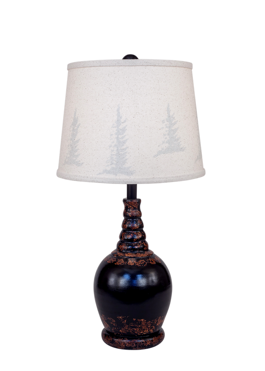 Aged Black Bulbous Accent lamp with Tree Shade