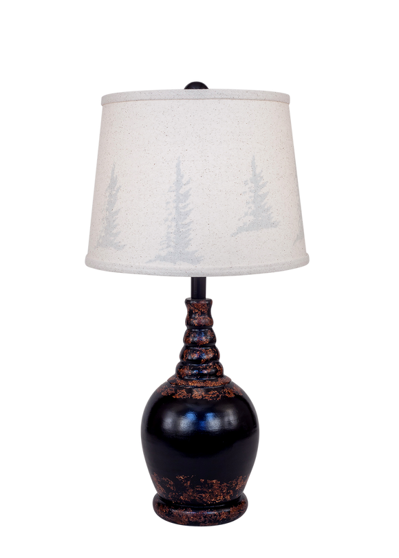 Aged Black Bulbous Accent lamp with Tree Shade