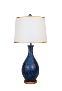 Two Tone Navy Ridged Tear Drop Table Lamp with Gold Base