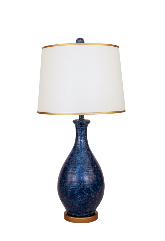 Two Tone Navy Ridged Tear Drop Table Lamp with Gold Base