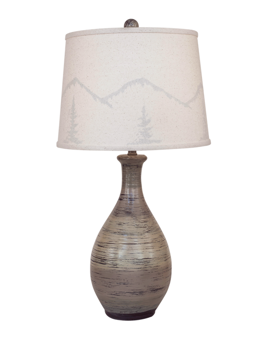 Earthstone Ridged Tear Drop Table Lamp with Mountain Scene Shade