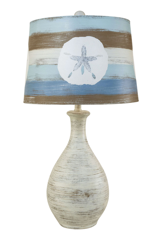 Shabby Cottage Ridged Tear Drop Table Lamp with Sand Dollar Shade