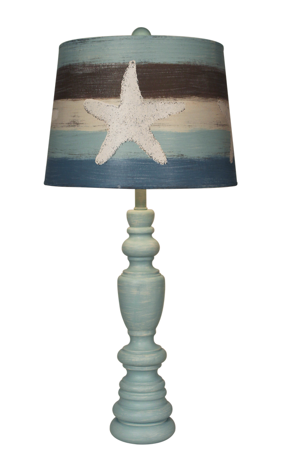 Weathered Atlantic Grey Round Candlestick Table Lamp with Sand Dollar Shade