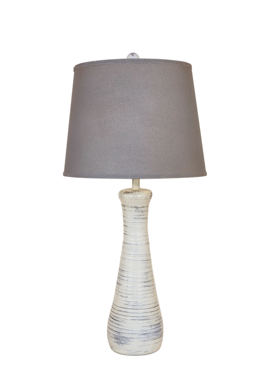 Farmhouse Ribbed Hour Glass Table Lamp with Pale Grey Shade