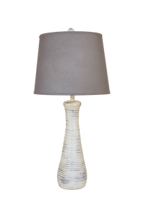 Farmhouse Ribbed Hour Glass Table Lamp with Pale Grey Shade