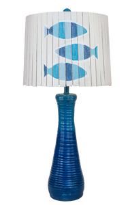 Seabreeze Ribbed Hour Glass Table Lamp with 3 Fish Panel Shade