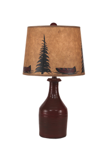 Small Clay Jug Accent Lamp w/ Tree and Canoe Shade - Coast Lamp Shop