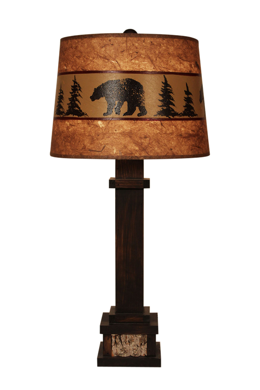 Aspen Wooden Table Lamp with Poplar bark Accent- Bear Band Shade - Coast Lamp Shop