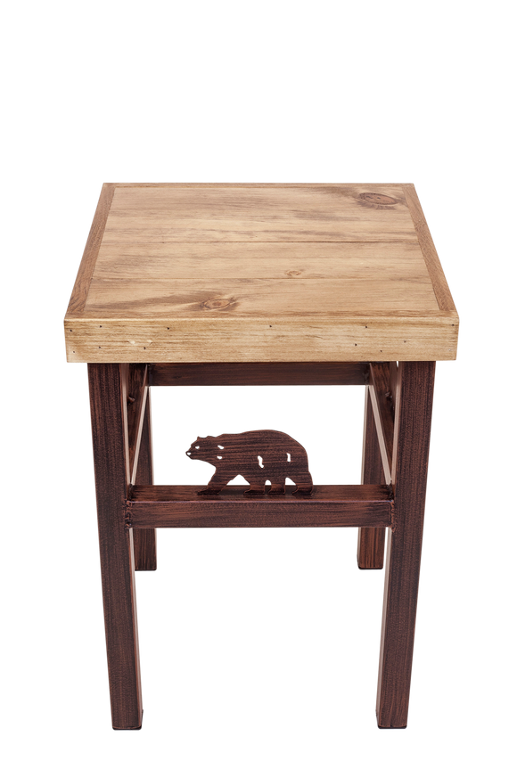 Burnt Sienna Iron End Table with Wood Top and Bear Accent