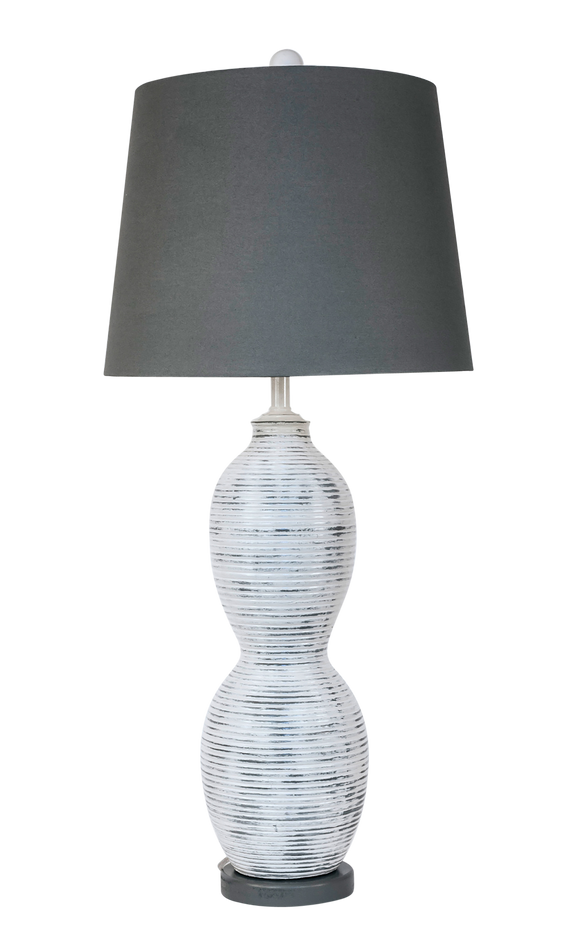Farmhouse/Grey Ribbed Bodice Table Lamp with Round Base