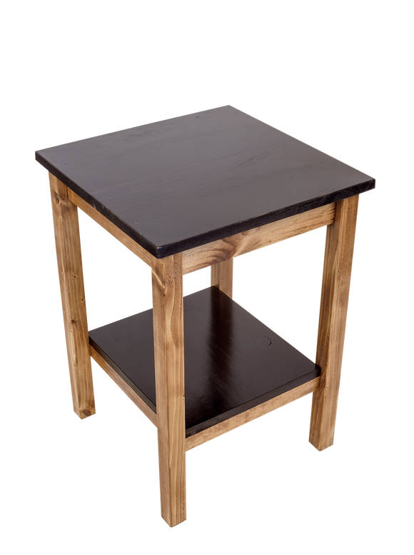 Stain/Black All Wood End Table with Slat top/Shelf