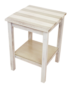 Cottage/Sisal Stripe All Wood End Table with Uneven Top and Shelf