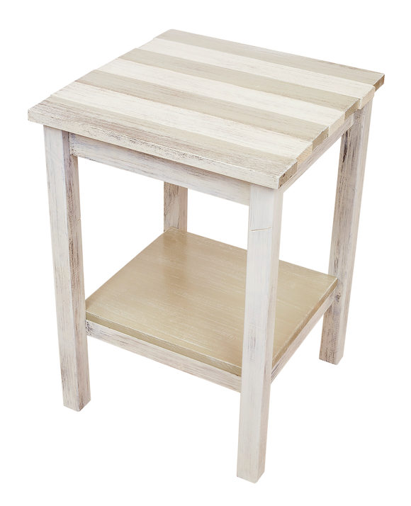 Cottage/Sisal Stripe All Wood End Table with Uneven Top and Shelf