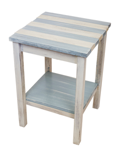 Cottage/Seaside Villa Stripe All Wood 17" End Table with Uneven Top and Shelf
